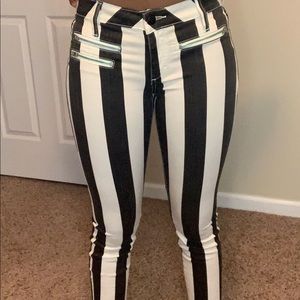 Black and white striped Bebe jeans